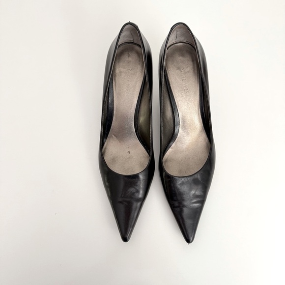 Nine West Womens Black Leather Pointed Toe Kitten Heel Pumps Size 9M Office Chic - Picture 5 of 6